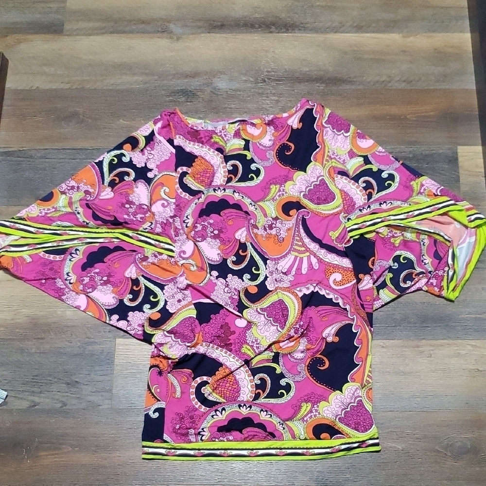 Trina Turk Pink and Orange Graphic 3/4 Sleeve Mini Dress